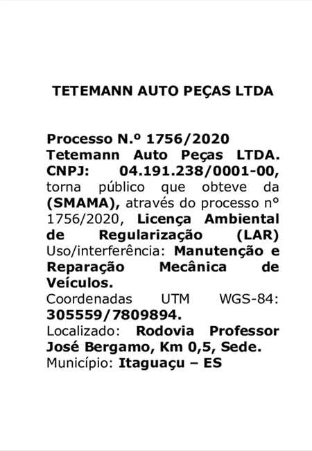 TETEMANN AUTO PEÇAS LTDA